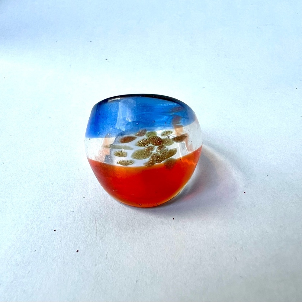 French Flag Colors Glass Ring Size 8-8.25